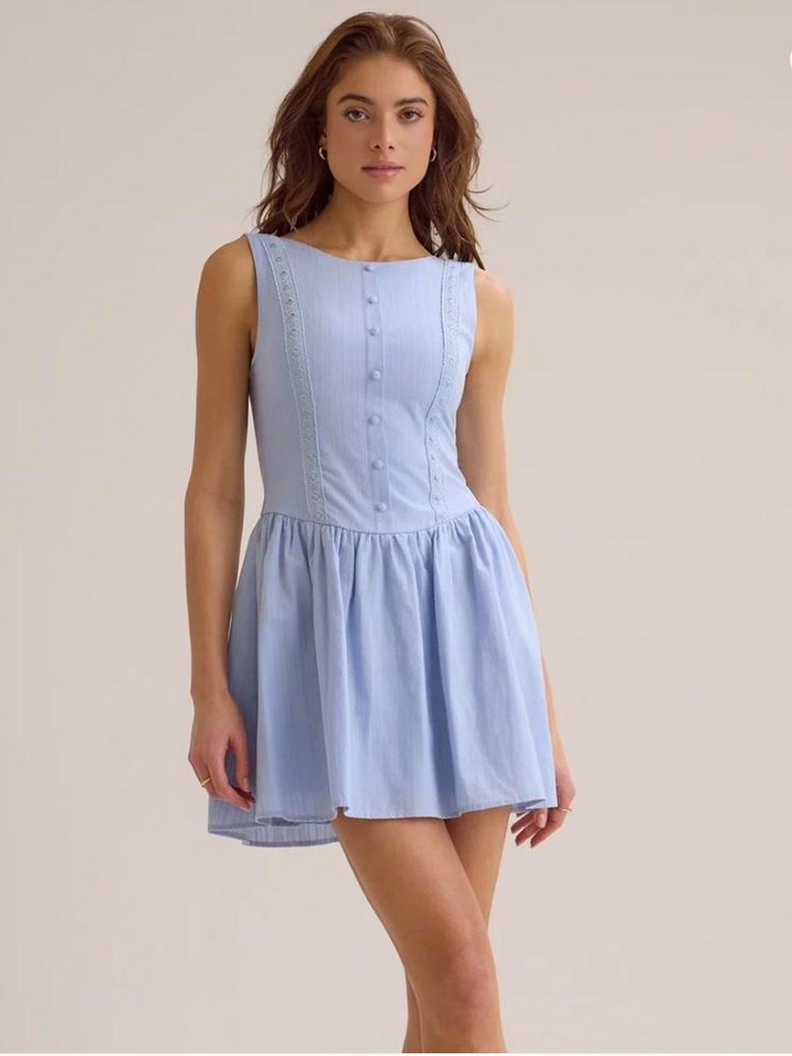 Altar'd State Light Blue Button-Front Mini Dress
